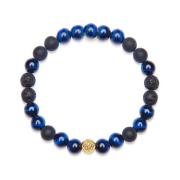 Nialaya Men's Wristband with Blue Tiger Eye, Lava Stone, Matte Onyx, a...