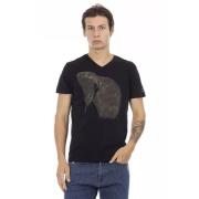 Trussardi Svart V-ringad T-shirt med Frontprint Black, Herr