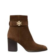 Tory Burch Guld Logo Klack Ankel Boot Brown, Dam