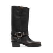 Paris Texas Svarta läder cowboy boots med spänne Black, Dam