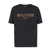 Balmain Svart Bomull Jersey T-shirt med Logo Black, Herr