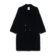 Semicouture Navy Blue Wool Blend Coat Blue, Dam