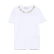 Ermanno Scervino Kristalldekorerad Crew Neck T-shirt White, Dam