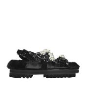 Simone Rocha Svart Pärla Läder Multi-Strap Sandal Black, Dam