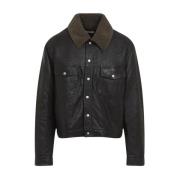 Saint Laurent Svart Läder Shearling Jacka Black, Herr