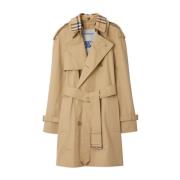 Burberry Beige Trench Coat med Vintage Check Mönster Beige, Dam