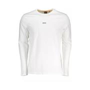 Hugo Boss Långärmad T-shirt i Ekologisk Bomull med Logotyp White, Herr