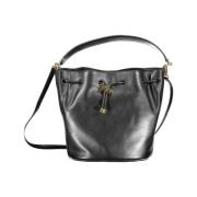 Ralph Lauren Läder Bucket Bag med Logotyp Black, Dam