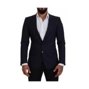 Dolce & Gabbana Blå Ull Slim Fit Formell Blazer Blue, Herr