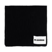 Jil Sander Svart Ull Ribbstickad Halsduk Black, Dam