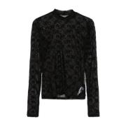 Marine Serre Svart Mesh Sheer Flocked Moonogram Sweater Black, Dam