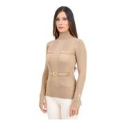 Elisabetta Franchi Brun Turtlenecktröja med Logodetaljer Brown, Dam