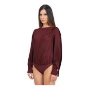 Elisabetta Franchi Bordeaux Långärmad Jacquard Satin Body Red, Dam