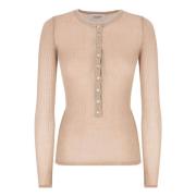 Laneus Lurex Buttoned Sweater Beige, Dam