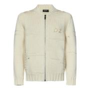 Dsquared2 Ivory Ullstickad Dragkedja Kofta Beige, Herr