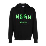 Msgm Svart Sweatshirt med Logga och Huva Black, Herr