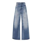 Diesel Blå Straight-Leg Jeans med Whiskering Blue, Dam