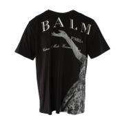 Balmain Svart Bomull Logo T-shirt Herr Black, Herr