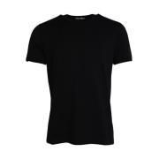 Dolce & Gabbana Svart Bomull T-shirt med Rund Hals och Korta ärmar Bla...