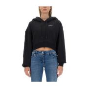 Off White Vit Cropped Hoodie för Kvinnor Black, Dam