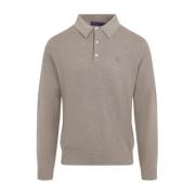 Ralph Lauren Silke Bomull Långärmad Polo Skjorta Beige, Herr