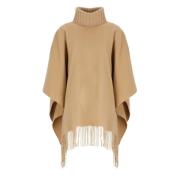 Fabiana Filippi Beige Ull Silke Cape med Fransar Beige, Dam