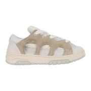 Santha Snygga vita sneakers med mesh och mocka Beige, Dam