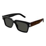 Saint Laurent Fyrkantiga Havana Solglasögon med Dubbellager Acetat Bro...