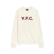 A.p.c. Bomull Crewneck Tröja med Tryckt Logotyp Beige, Dam