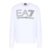 Emporio Armani EA7 Vit Crewneck Sweatshirt med Frontlogo White, Herr