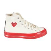 Comme des Garçons Play Röda High Top Sneakers White, Herr