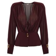 Elisabetta Franchi Georgette Cross-Neck Blus med Långärmad Red, Dam