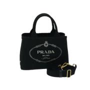 Prada Vintage Pre-owned Canvas handvskor Black, Dam