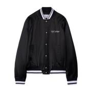 Off White Svart Satin Finish Broderad Logojacka Black, Herr