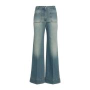 Victoria Beckham Blå Denim Wide Leg Jeans Blue, Dam