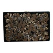 Dolce & Gabbana Svart Sammet Guldram Clutch Kvällsväska Black, Dam