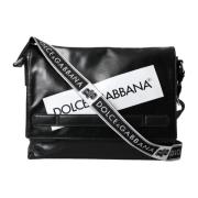 Dolce & Gabbana Canvas Logo Messenger Väska Läderdetaljer Black, Herr