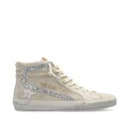 Golden Goose Beige/Silver Mocka Högtoppsneakers Beige, Dam