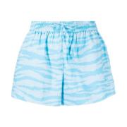 Ganni Bomull Elastiska Tryckta Shorts Blue, Dam