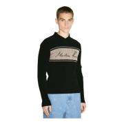 Martine Rose Chenille V-Neck Sweater med Logo Broderi Black, Herr