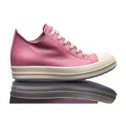 Rick Owens Läder Låga Sneakers Rund Tå Snörning Pink, Dam