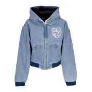 Obey Kort Dam Bomberjacka i Ljus Indigo Denim Blue, Dam