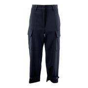 Max Mara Weekend Militär Ull Gabardin Klafffickbyxor Blue, Dam