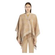 Max Mara Kamel Ull Jacquard Poncho Frine Brown, Dam