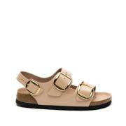 Birkenstock Beige Sandaler Milano Big Buckle Shine Beige, Dam