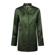 Jil Sander Satin Oversized Skjorta med Korta ärmar Green, Dam