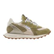 RUN OF Musk Split Läder Sneakers Green, Dam