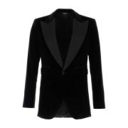 Dolce & Gabbana Elegant Svart Sammet Blazer Black, Herr