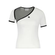 Courrèges Vit Kontrast Bomull T-shirt White, Dam