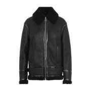 Gucci Svart Lockig Shearling Bikerjacka Black, Dam